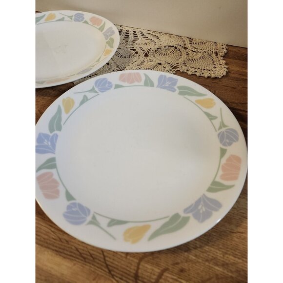 2- Corelle Friendship 10.25" Dinner Plates, Tulip Flower Rim Vintage - Picture 3 of 8
